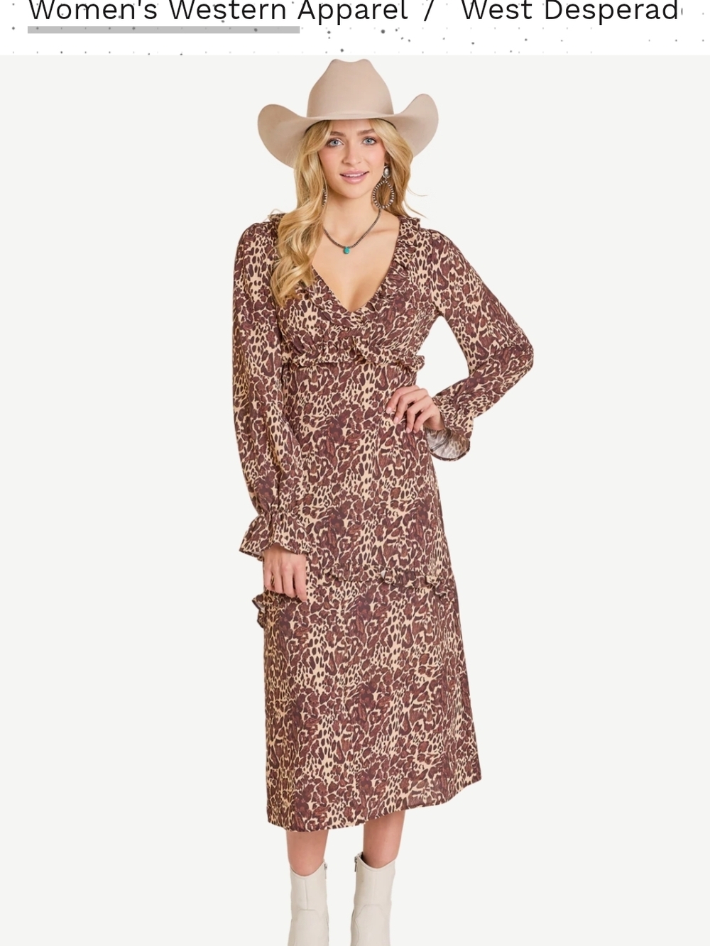 Rock And Roll Denim West Desperado Leopard Ruffle Trim Midi Dress - Size M - NWT